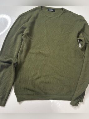 ZARA Men’s Medium Green Cotton Blend Knit Sweater Crewneck Minimal A030626